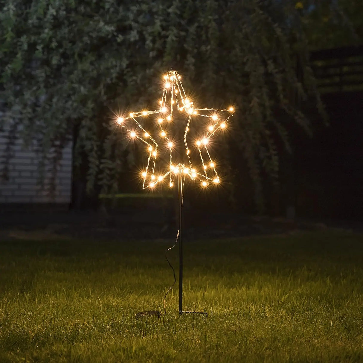 LED garden stake star Christmas lighting battery-operated timer warm white