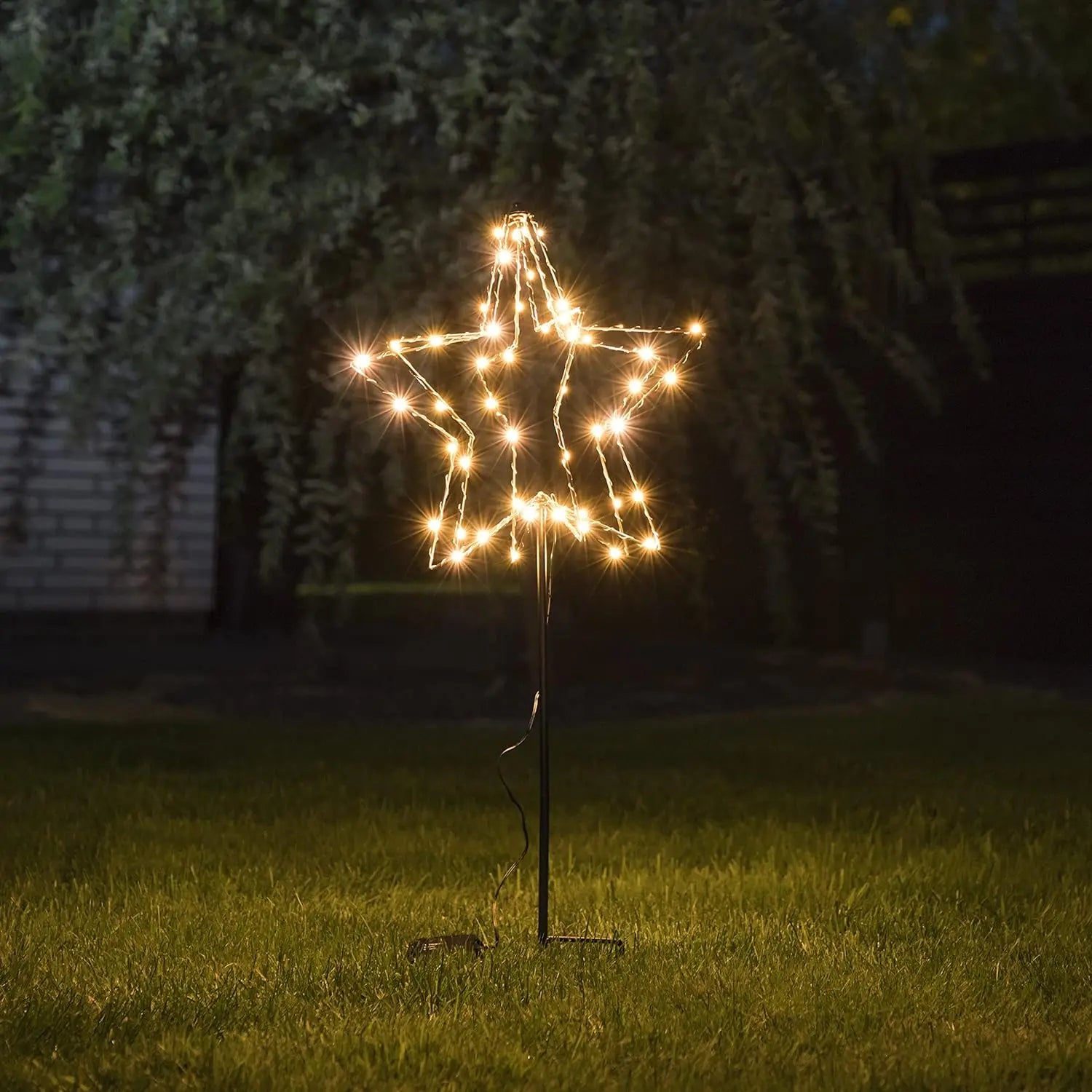 LED garden stake star Christmas lighting battery-operated timer warm white