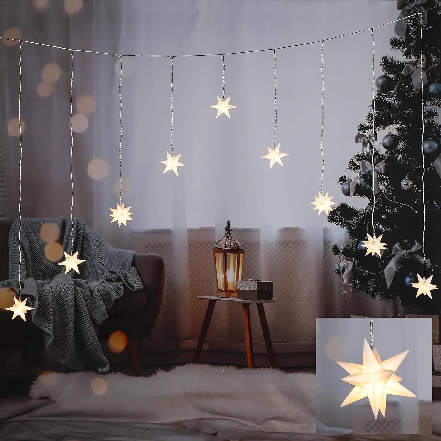 Star curtain star curtain LED warm white light curtain light chain 120x160 cm