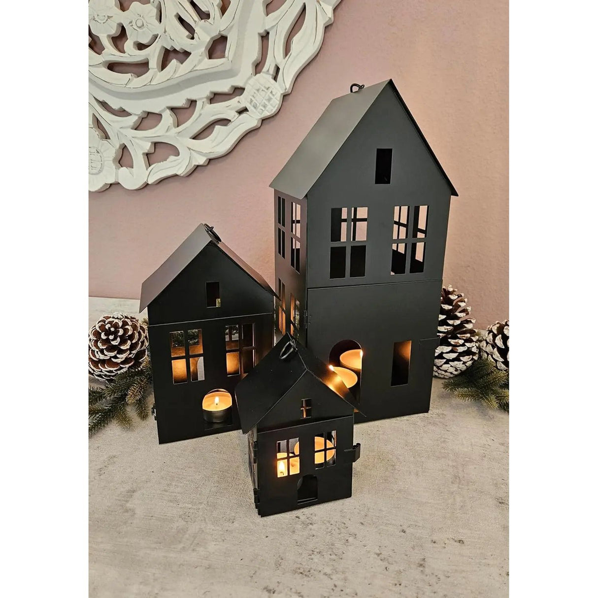 House metal black decoration myposten 3 set lanterns wind light