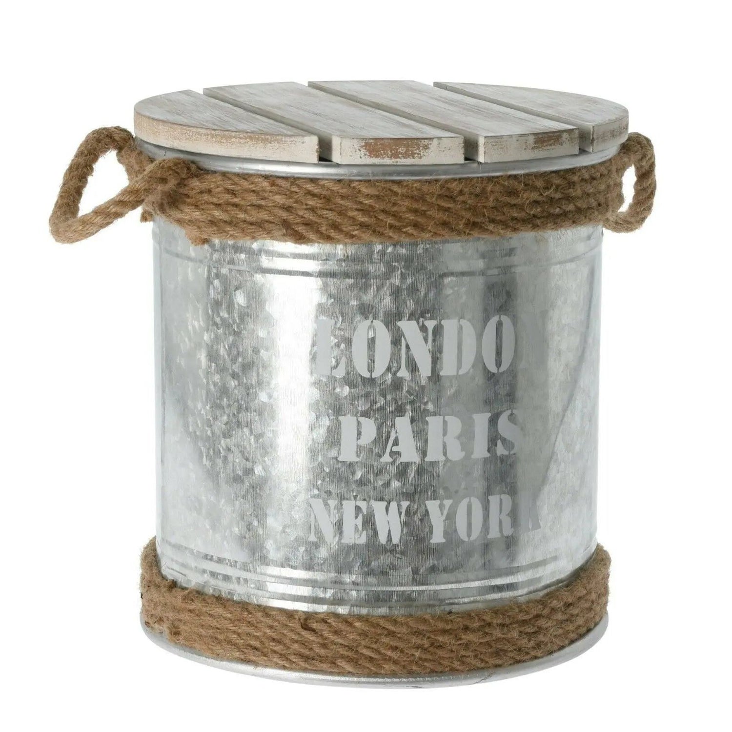 Side table with storage space metal wood stool barrel industry Ø 30 x height 32 cm