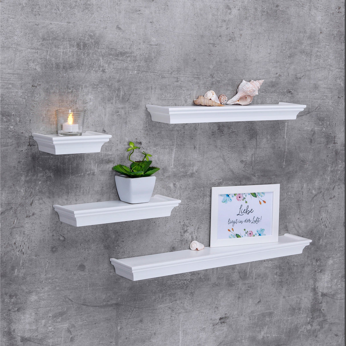 Wall shelf white country house bookcase 15-61 cm wall board hanging shelf floating shelf