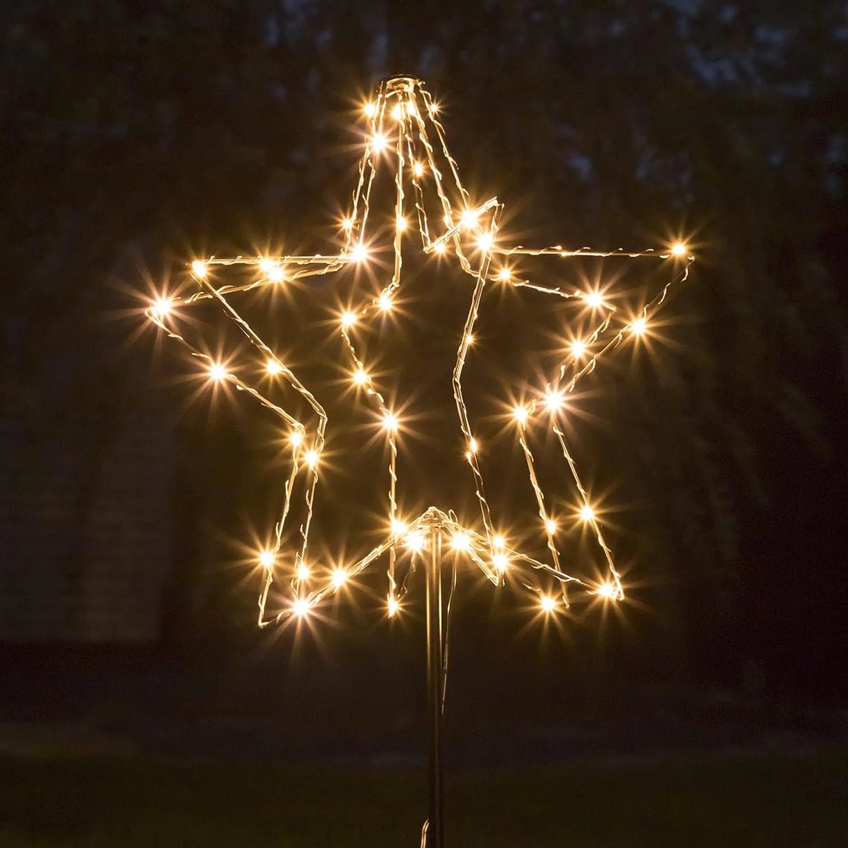 LED garden stake star Christmas lighting battery-operated timer warm white