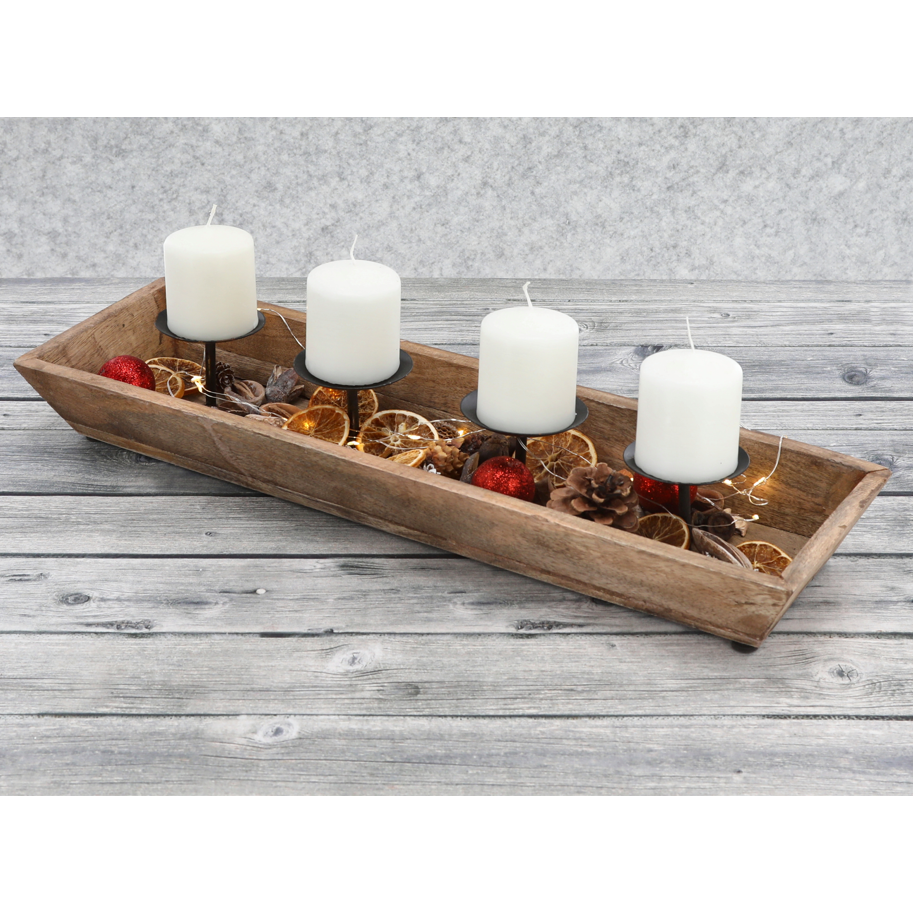 Candle holder candlestick tray wood mango wood Advent decoration for 4 candles 53 cm
