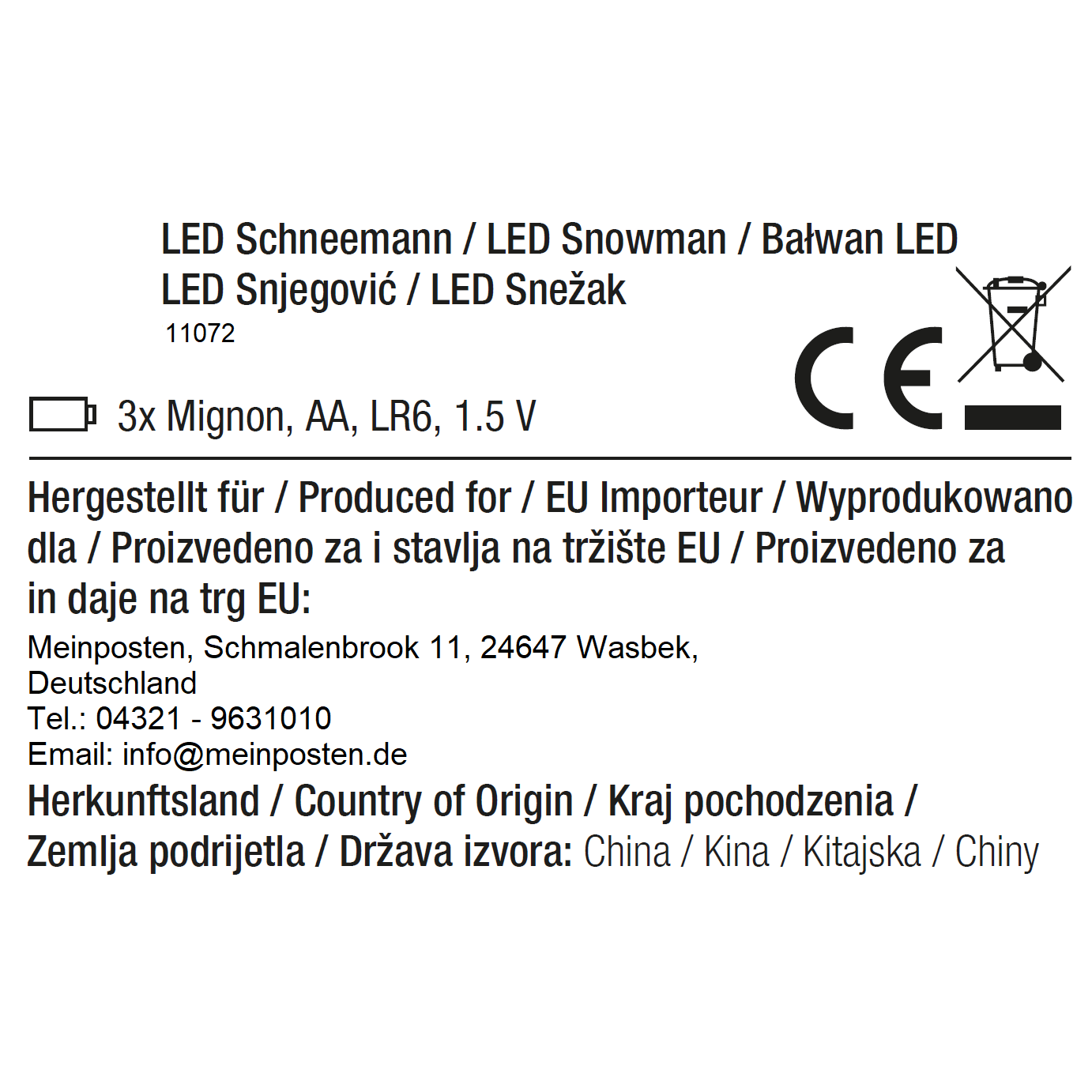 Snowman with warm white LED lighting scarf & hat red Christmas decoration H 20 cm