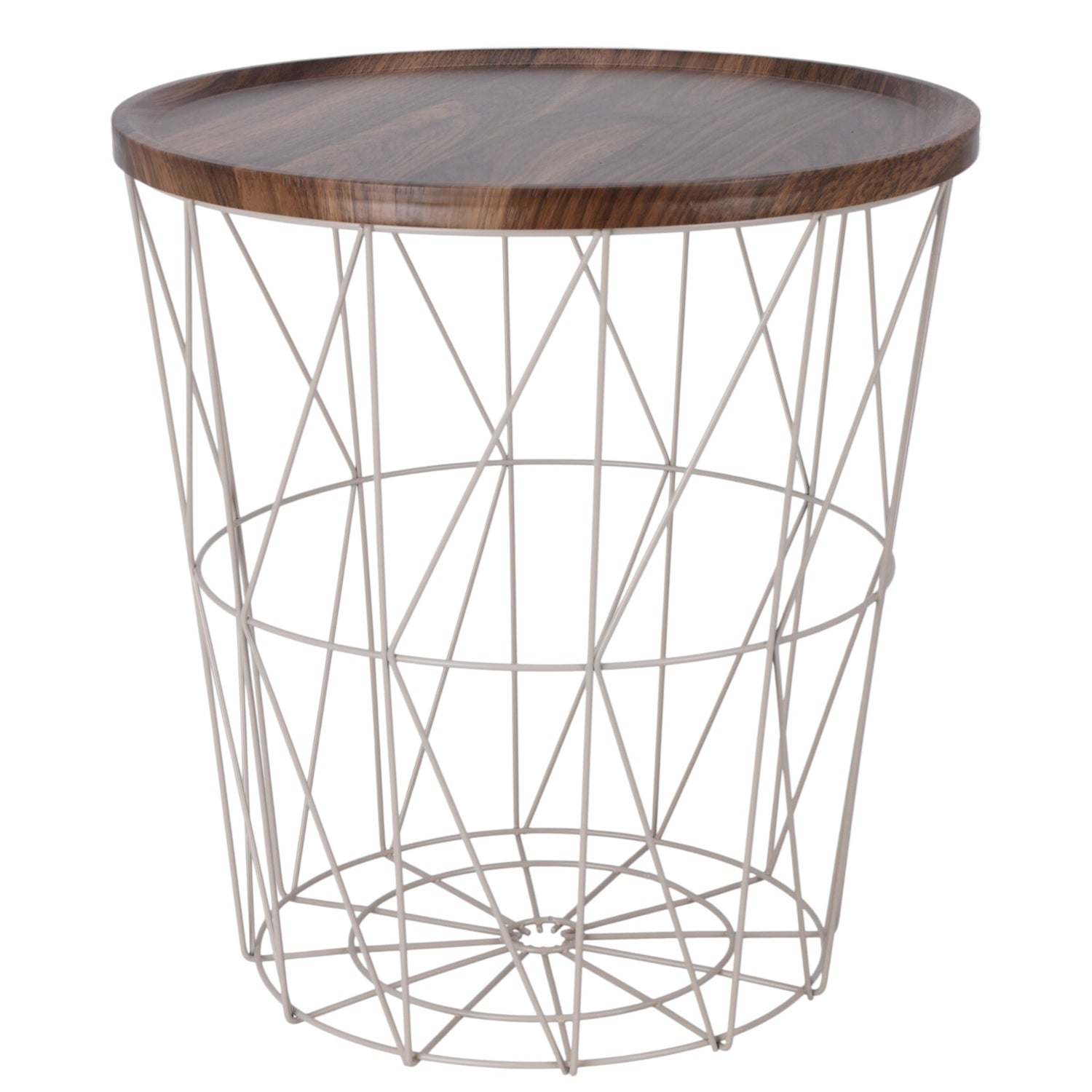 Side table warm grey walnut round coffee table 37x40 cm metal wood