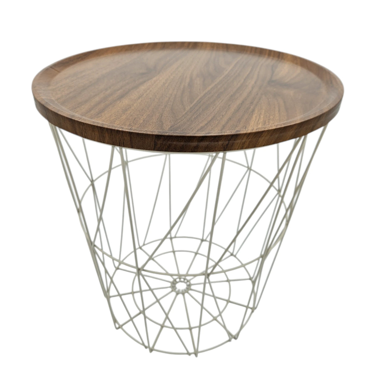 Side table warm grey walnut round coffee table 37x40 cm metal wood
