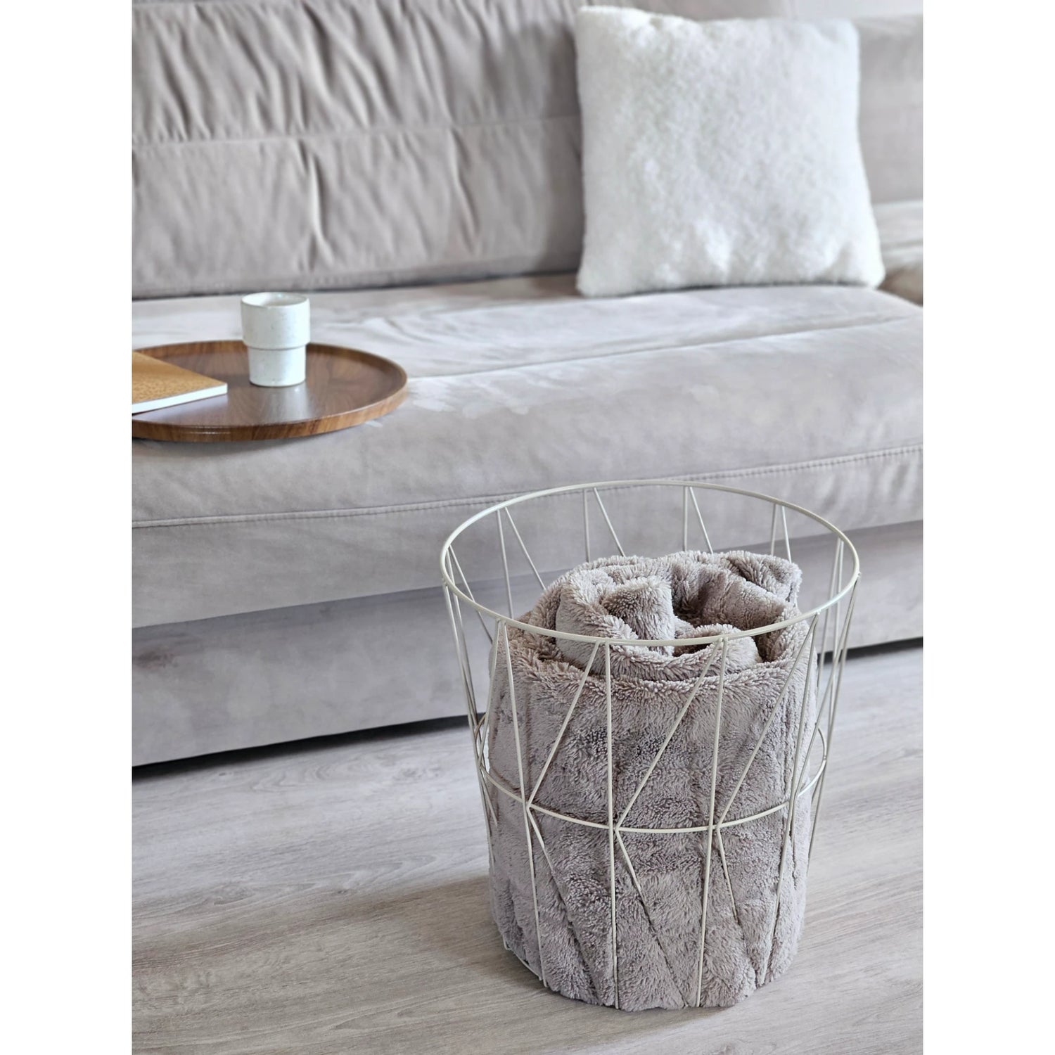 Side table warm grey walnut round coffee table 37x40 cm metal wood