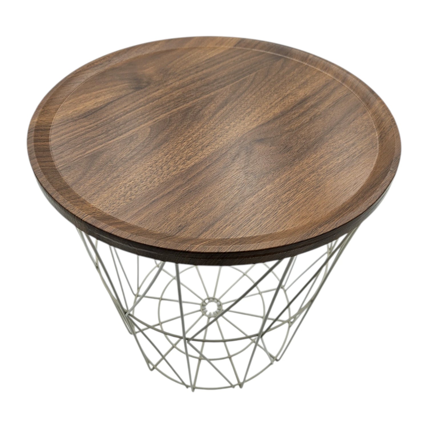 Side table warm grey walnut round coffee table 37x40 cm metal wood