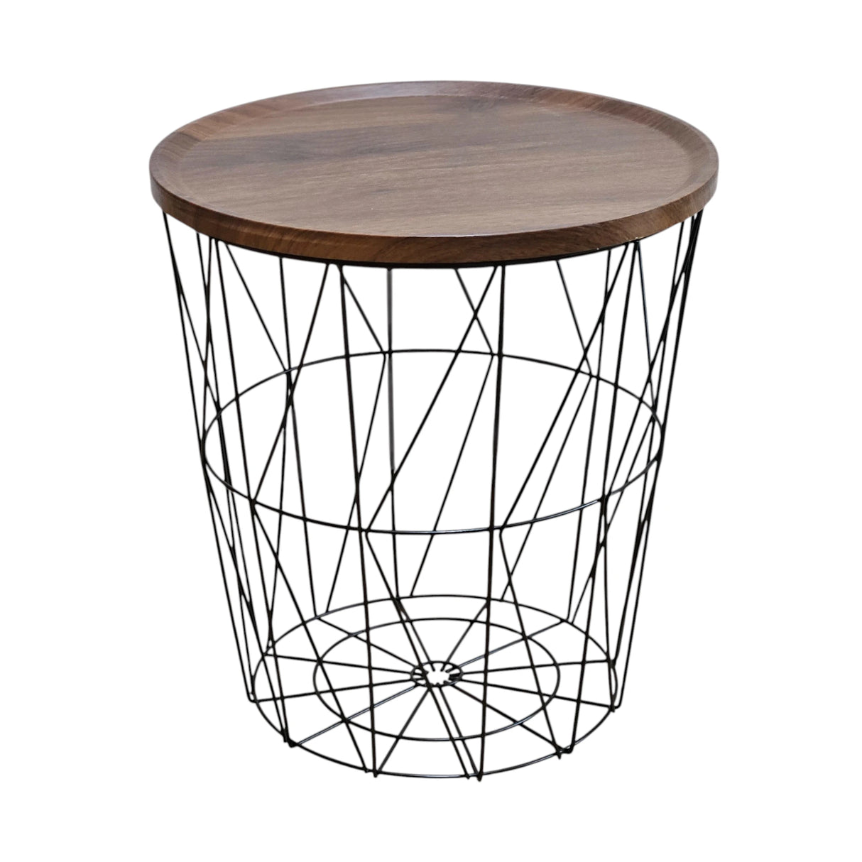 Beistelltisch Couchtisch Stauraumtisch Metalltisch mit Holzplatte Nussbaum schwarz 37x39