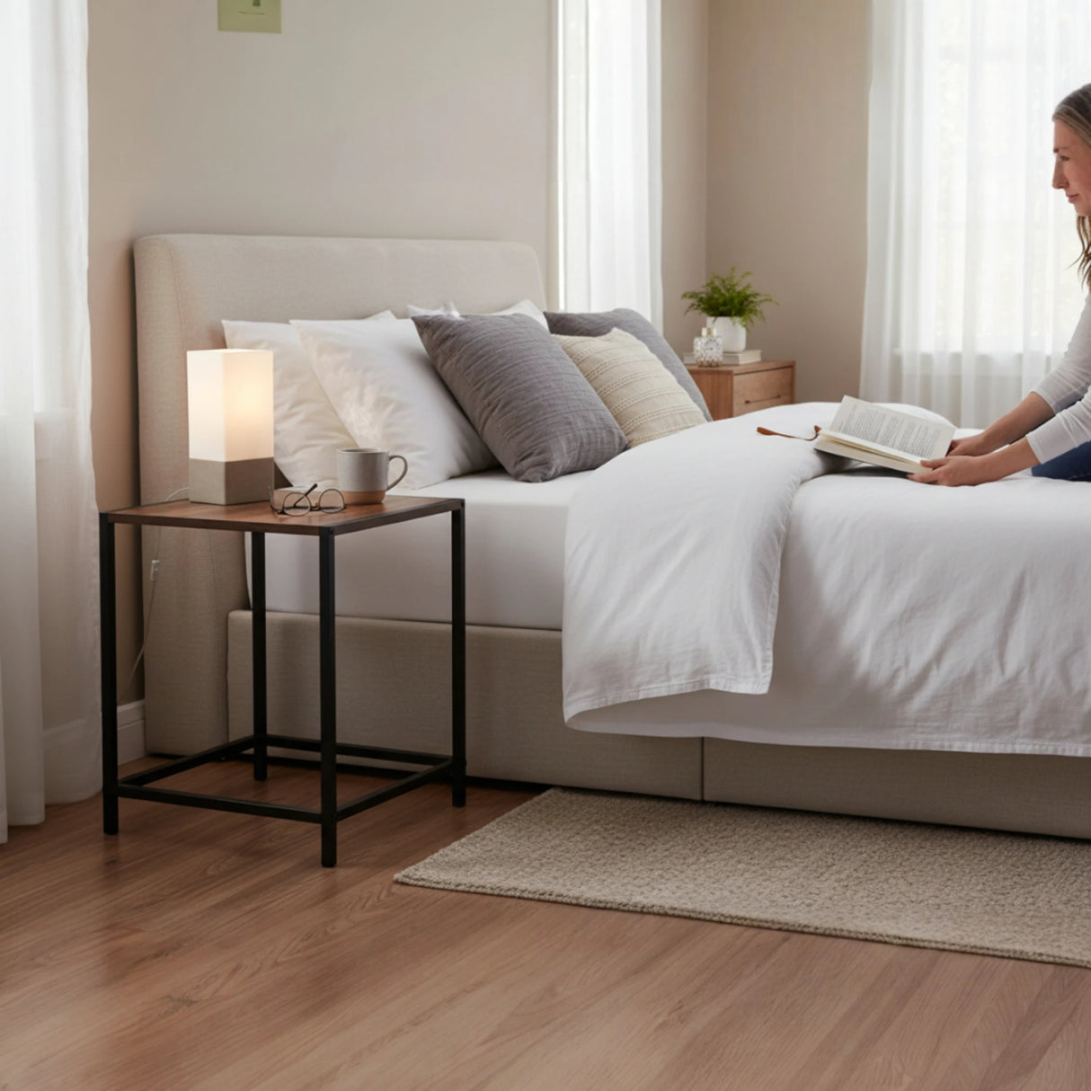 Beistelltisch Metall Holz Couchtisch Kaffeetisch Tisch Nachttisch schwarz Indoor