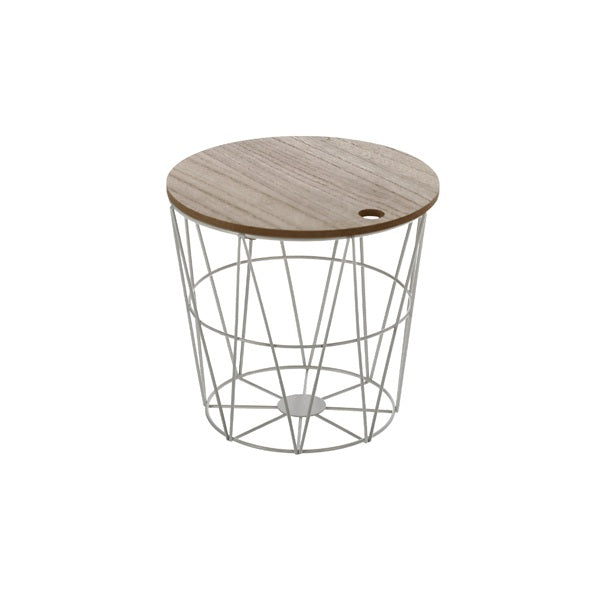 Small side table storage basket mini table basket with lid round white