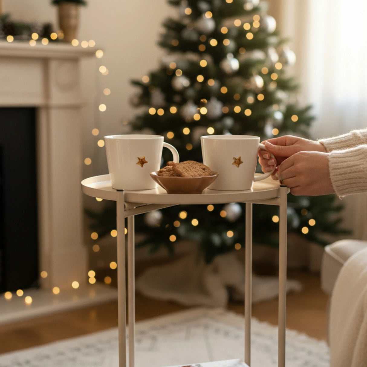 Beistelltisch rund Couchtisch Telefontisch 28x48 cm schwarz creme weiß