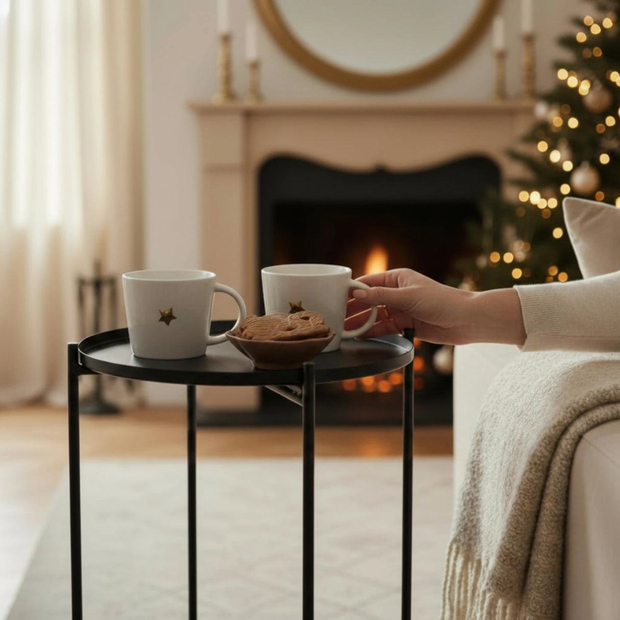 Beistelltisch rund Couchtisch Telefontisch 28x48 cm schwarz creme weiß