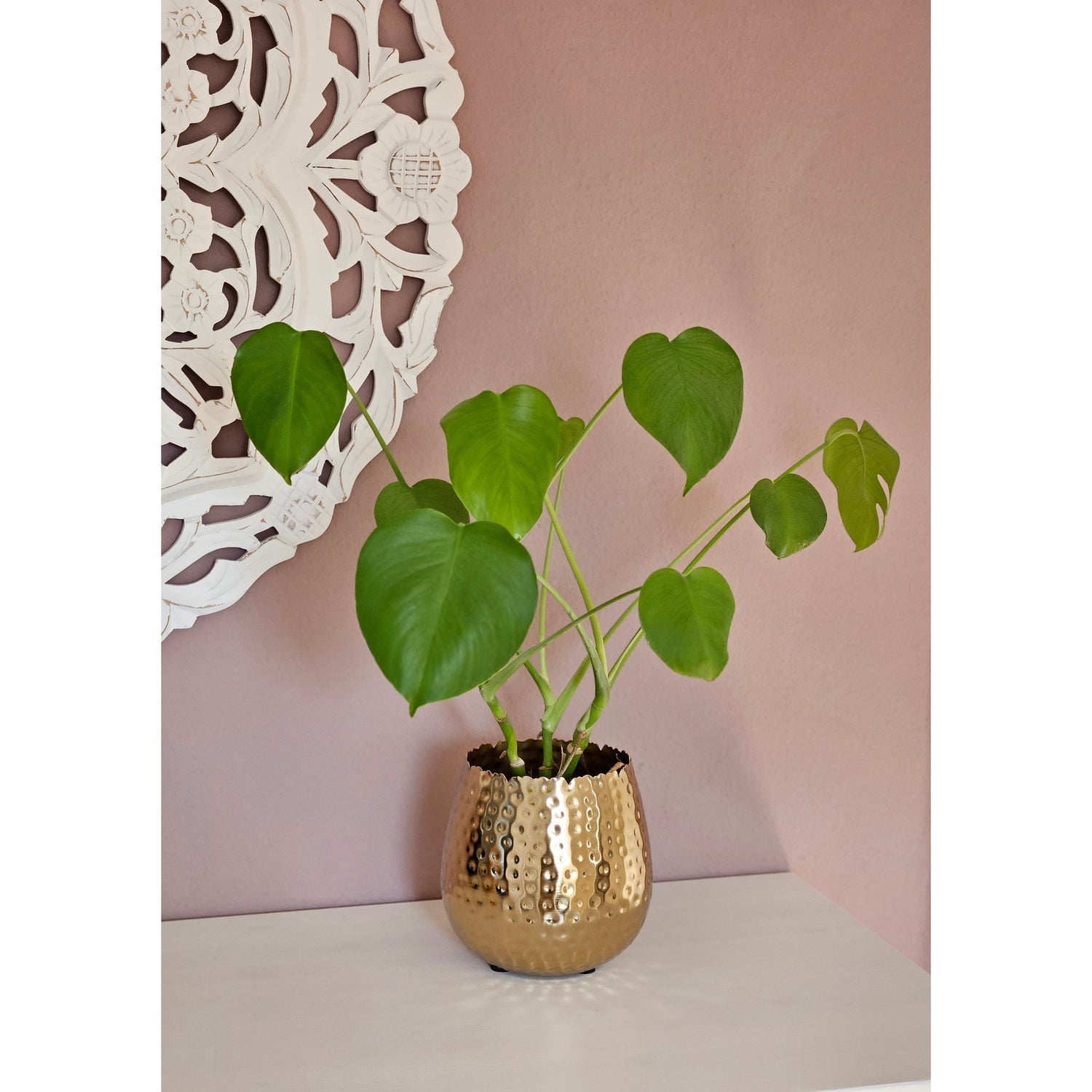 Flowerpot planter vase gold metal hammered 18x18 cm plant pot decoration