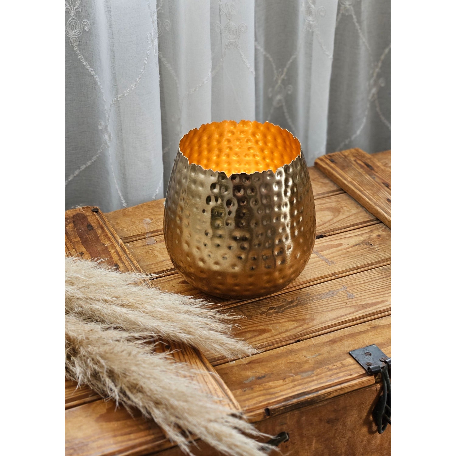 Flowerpot planter vase gold metal hammered 18x18 cm plant pot decoration