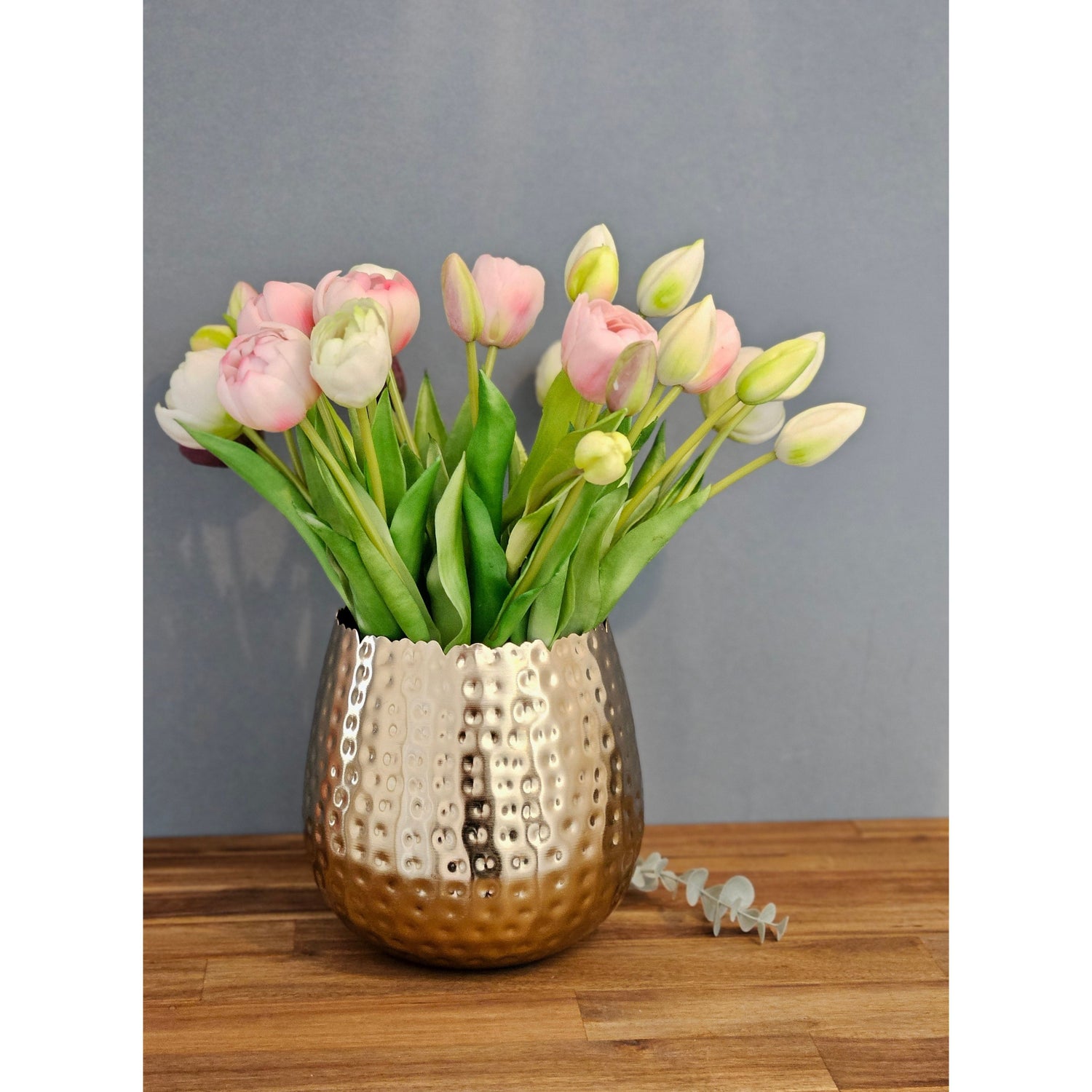 Flowerpot planter vase gold metal hammered 18x18 cm plant pot decoration