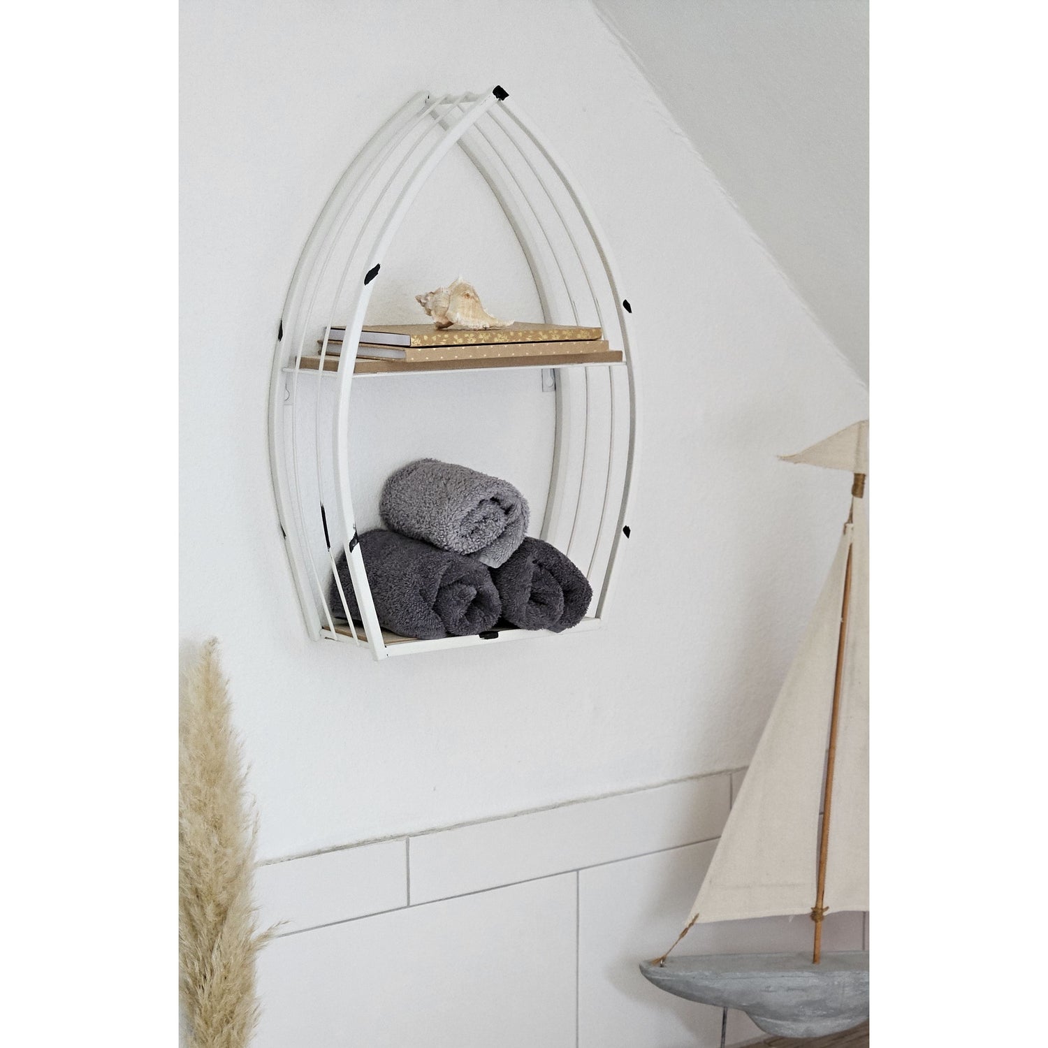 Regal Boot Weiß Wandregal Maritim Metall MDF-Holz 48x32x12 cm Dekoregal Shabby