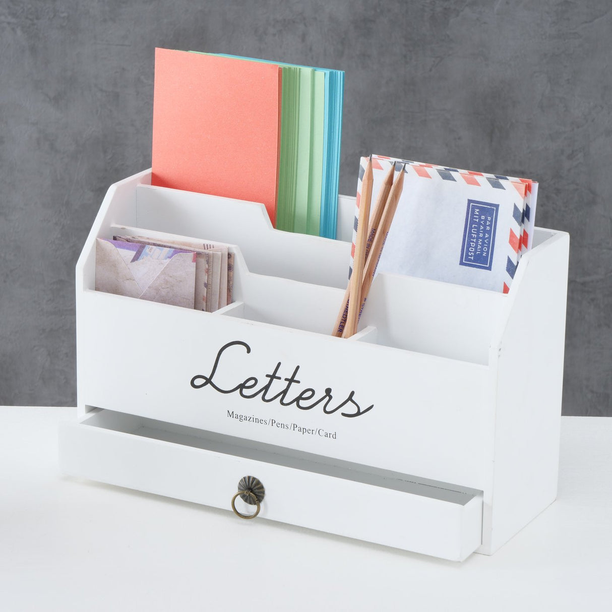 Letter stand organizer LETTI document holder desk mail holder white wood