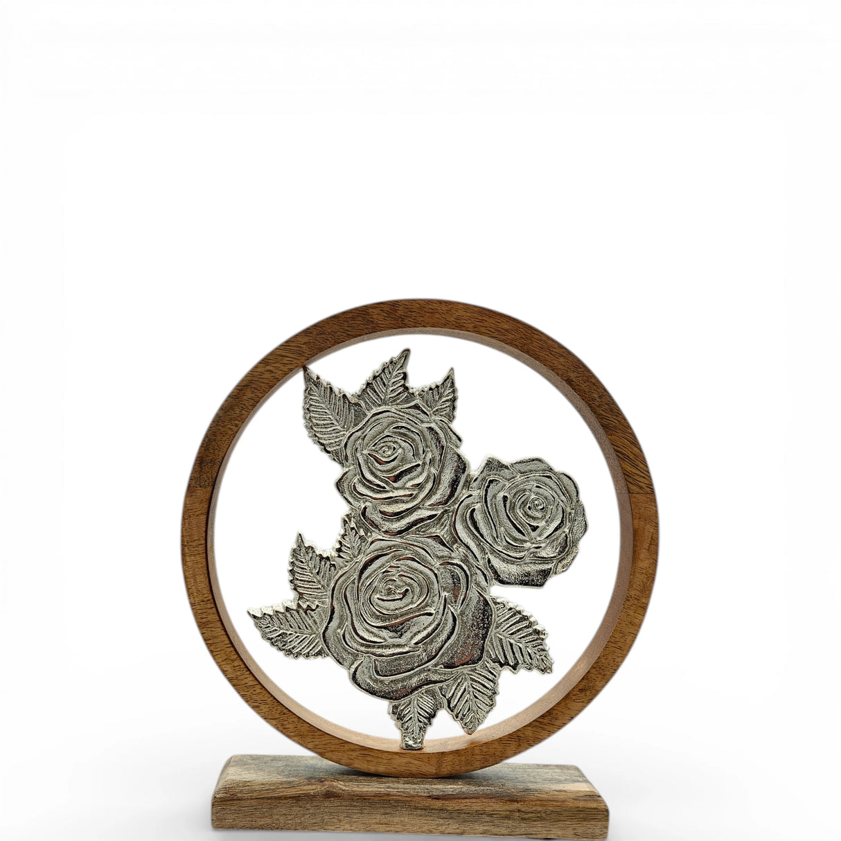 Dekoschild mit Blumen Deko Schild Aufsteller Holzschild Metall Rosen Geschenk Mangoholz - Holzschild