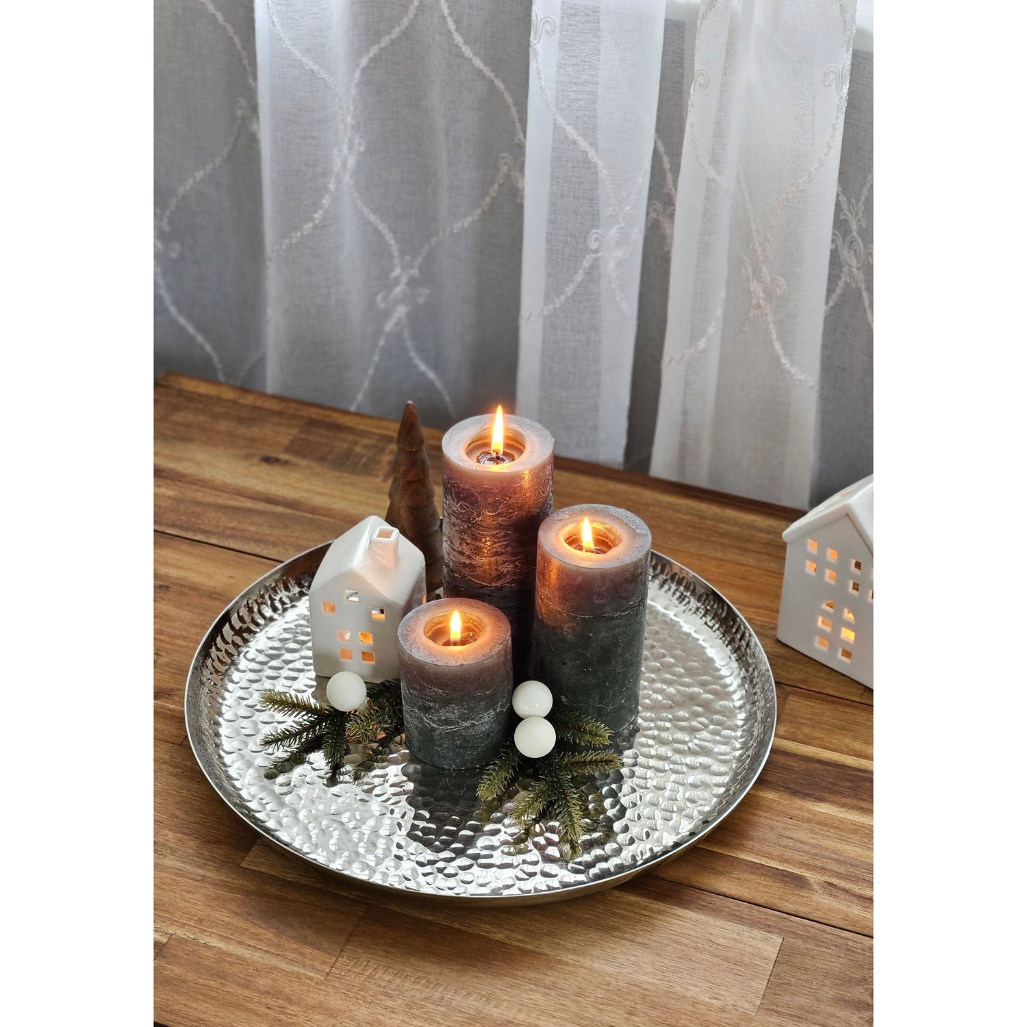 Plate silver metal plate decorative bowl hammered candle plate round 37 cm