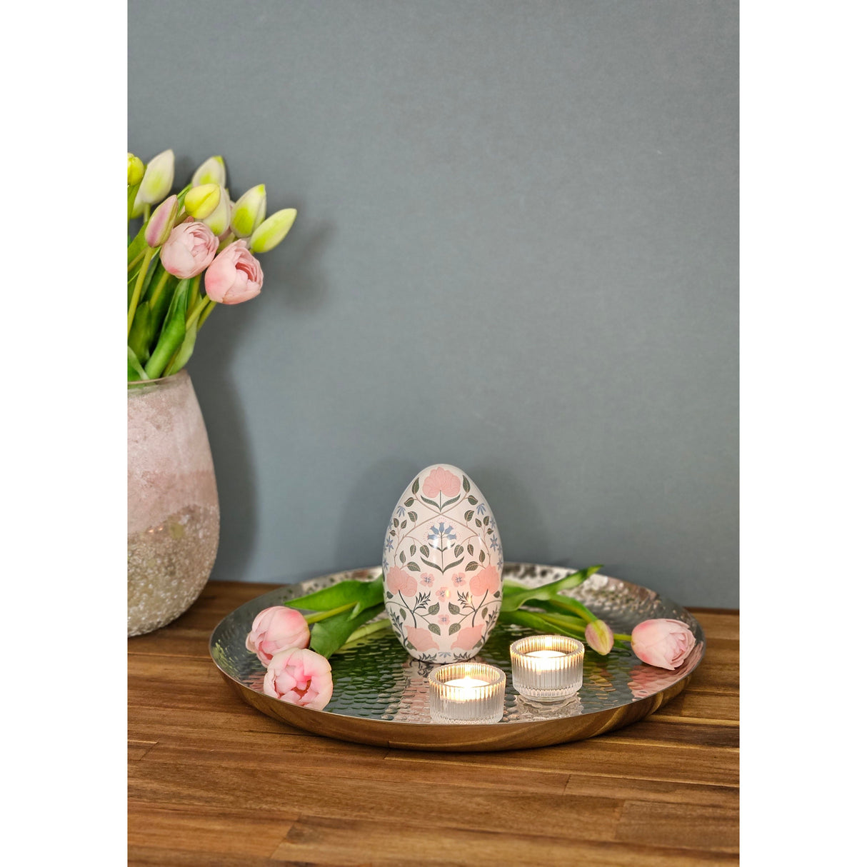 Plate silver metal plate decorative bowl hammered candle plate round 37 cm