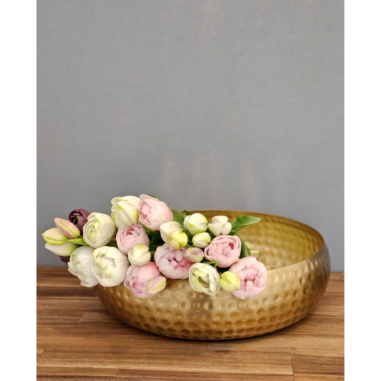 Metal decorative bowl, metal bowl, round, hammered, gold, 35 cm