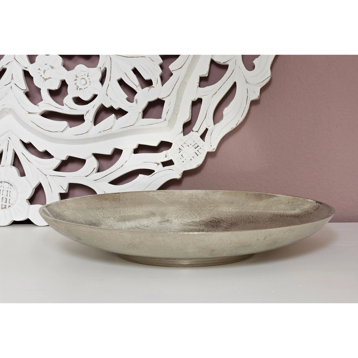 Decorative bowl MILA silver metal bowl decorative plate candle bowl Ø 38 cm