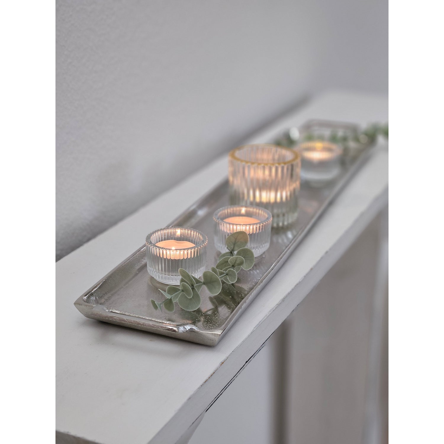 Metal tray serving tray long 59 cm decorative tray silver with handle