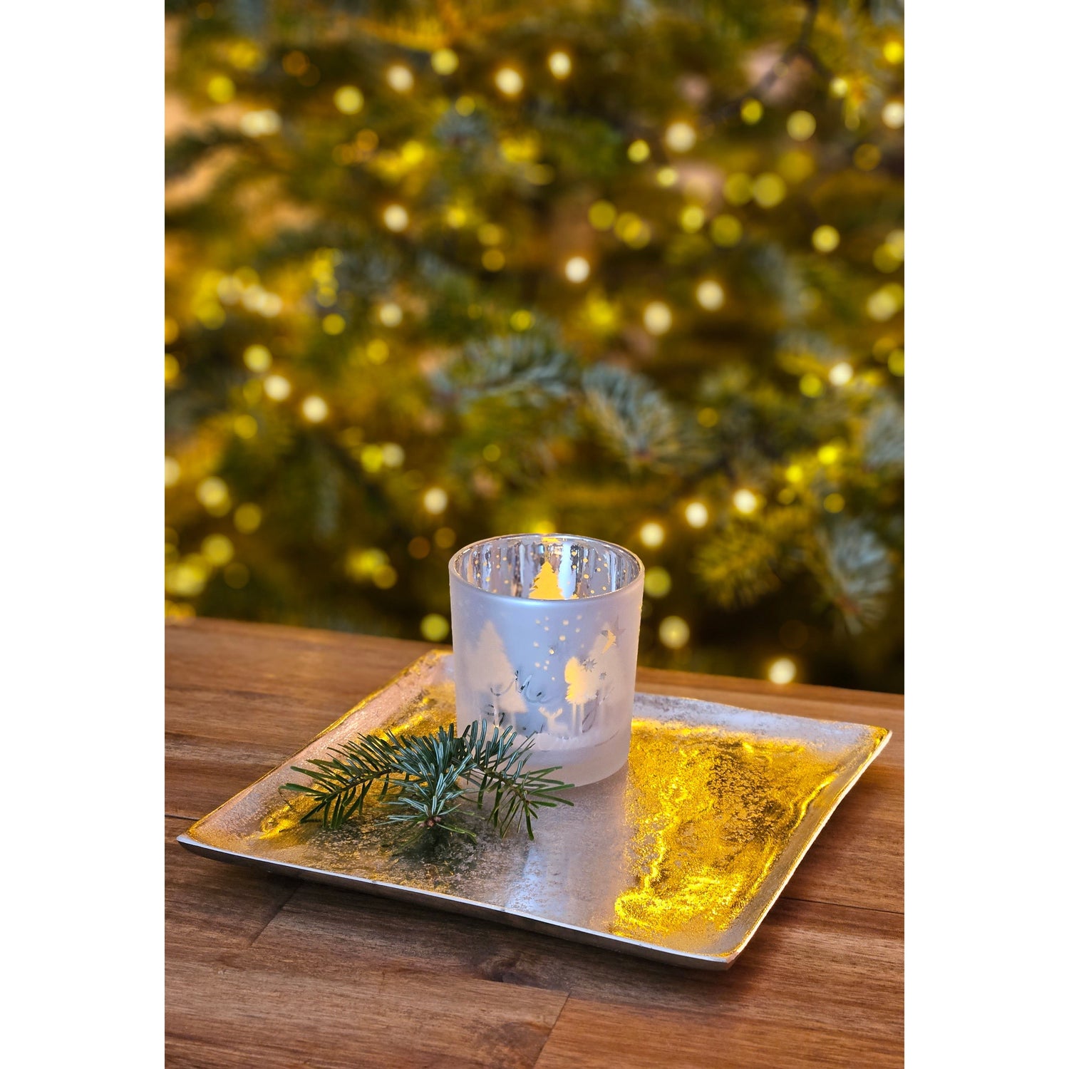 Decorative bowl decorative plate metal candle tray 20x20 cm tray silver square