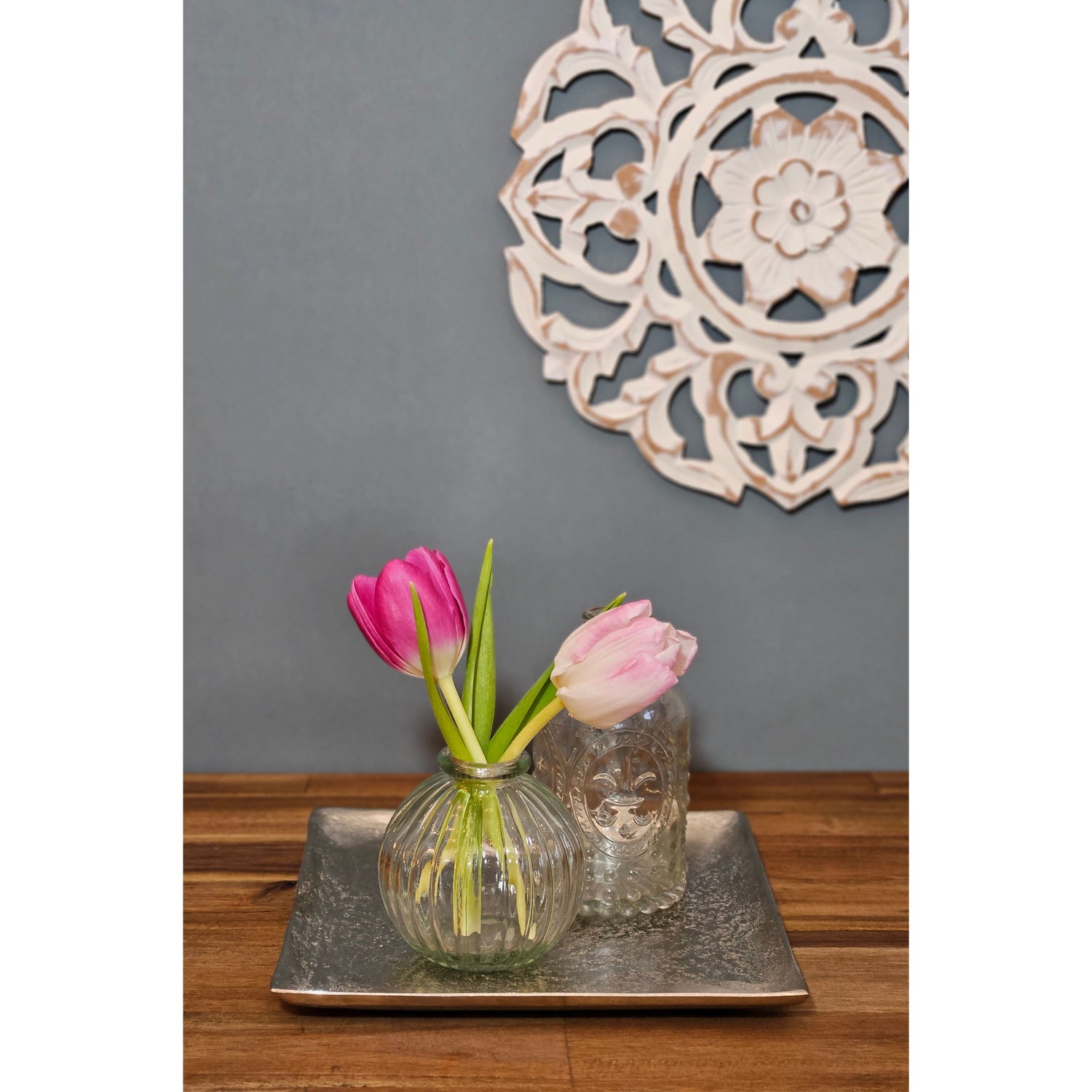 Decorative bowl decorative plate metal candle tray 20x20 cm tray silver square