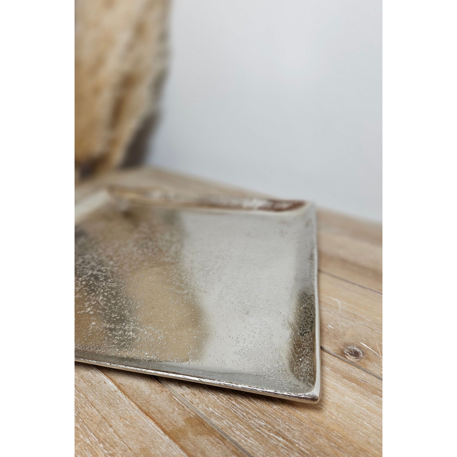 Decorative bowl decorative plate metal candle tray 25x25 cm tray silver square