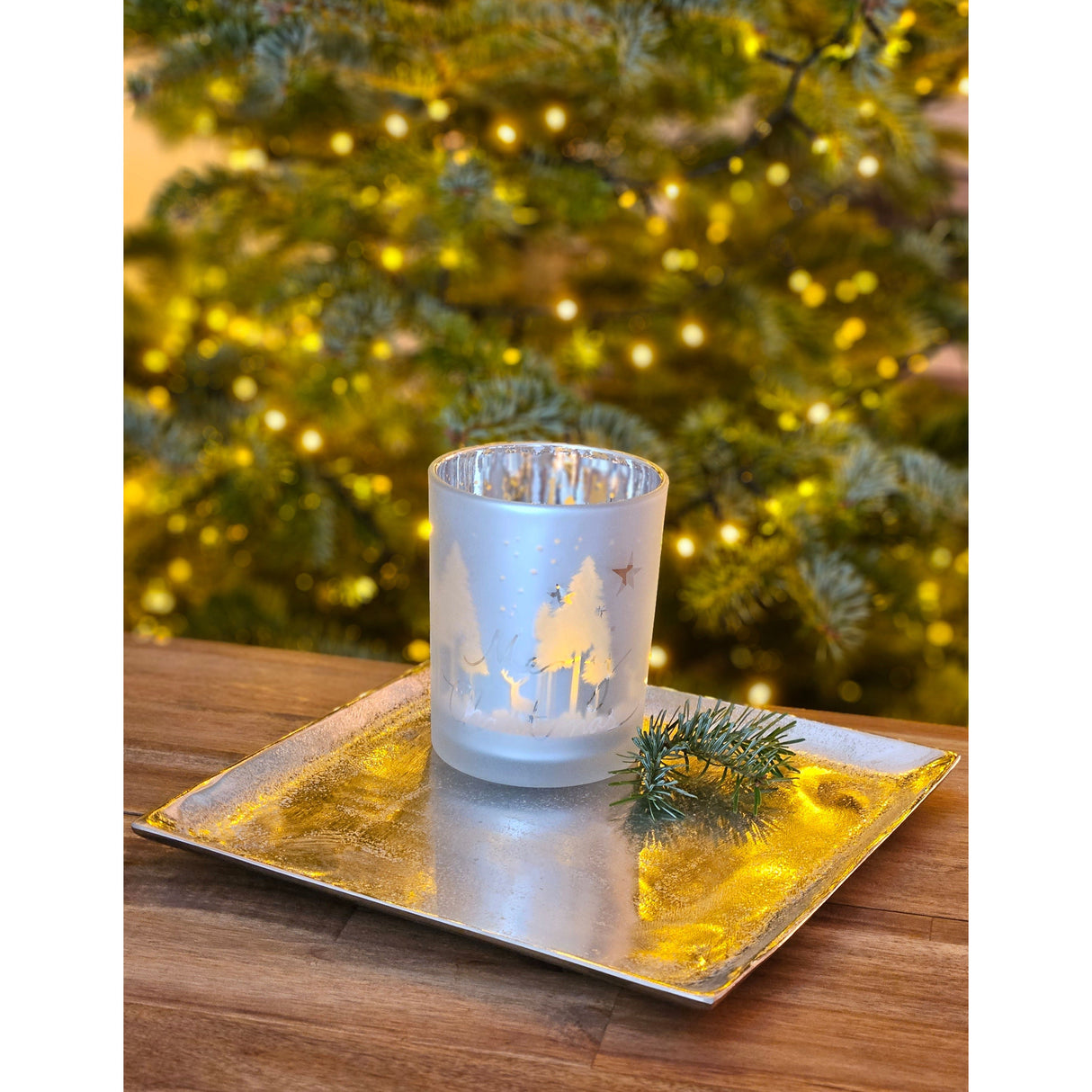 Decorative bowl decorative plate metal candle tray 25x25 cm tray silver square