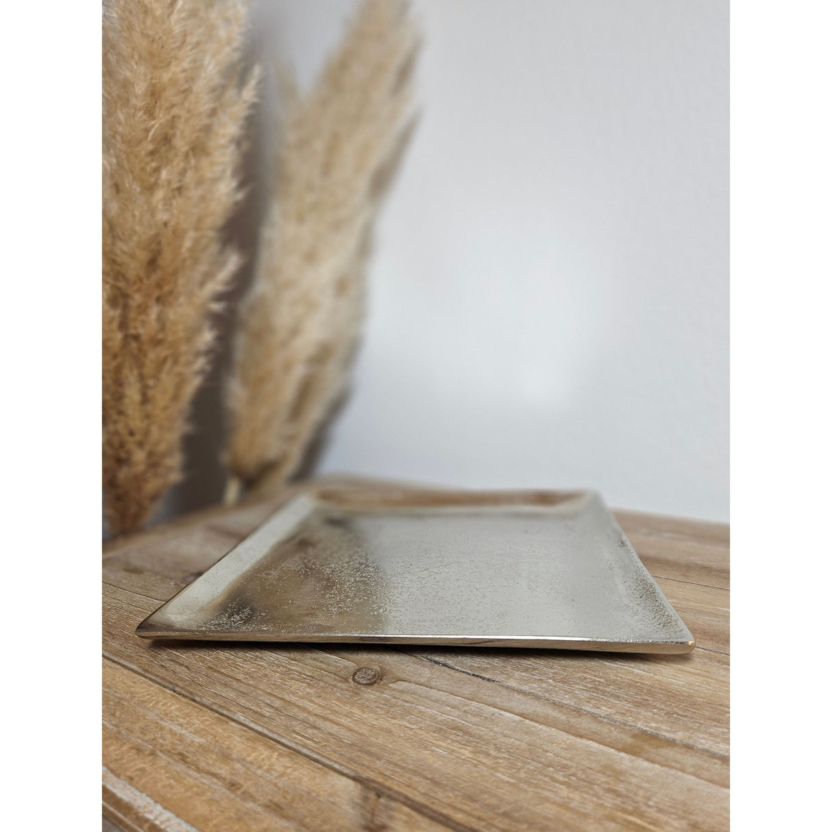 Decorative bowl decorative plate metal candle tray 25x25 cm tray silver square