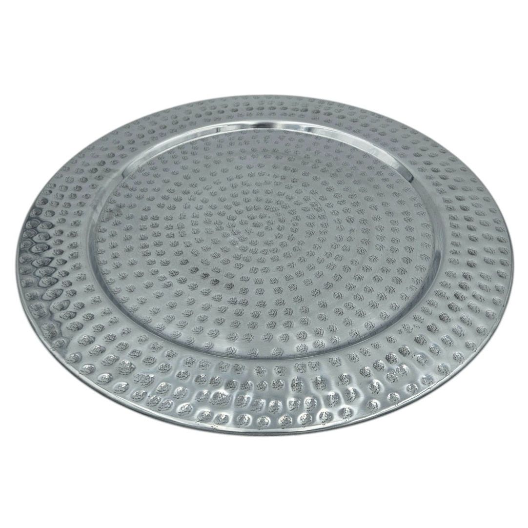 Decorative plate candle tray metal plate XXL 45 cm hammered silver decorative bowl
