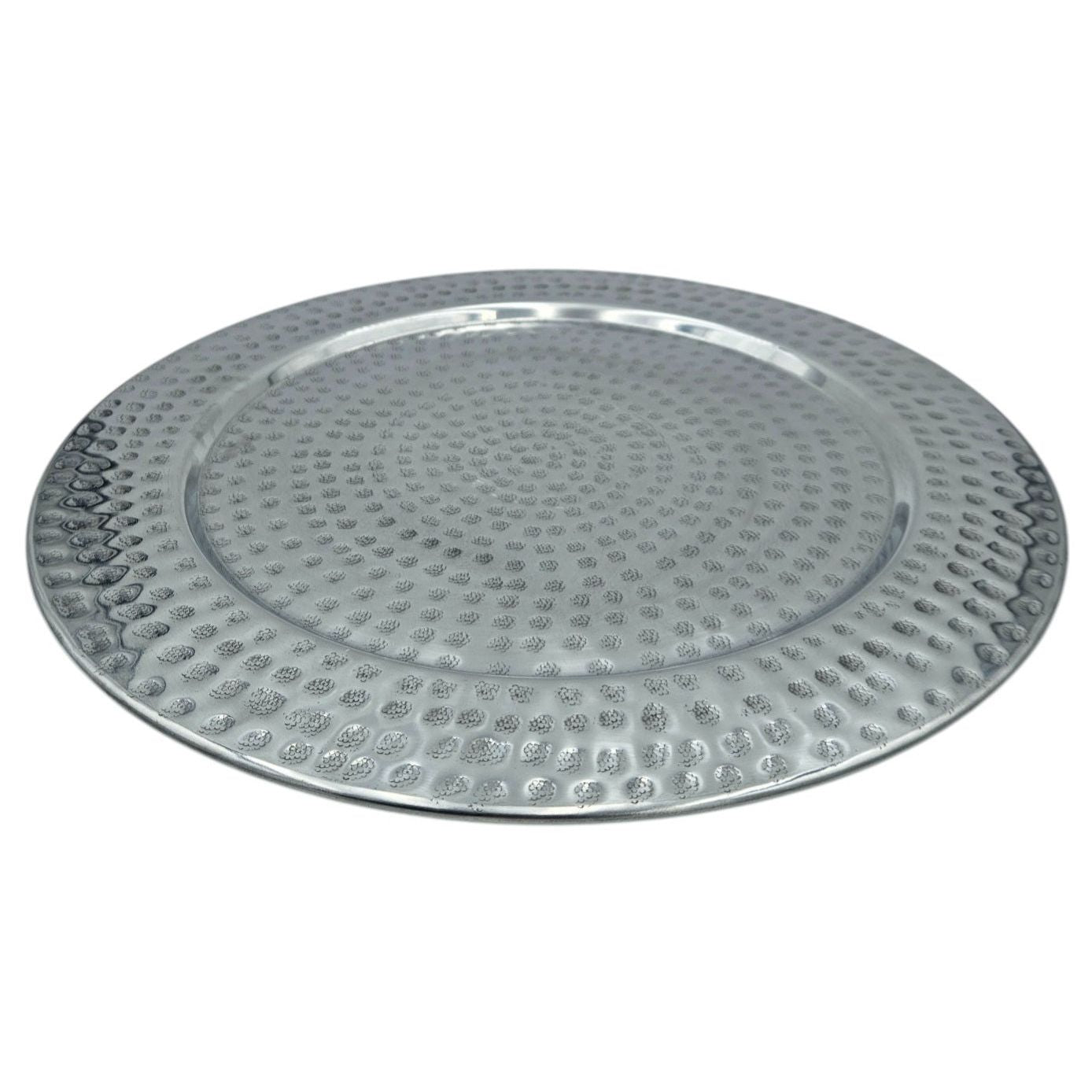 Decorative plate candle tray metal plate XXL 45 cm hammered silver decorative bowl