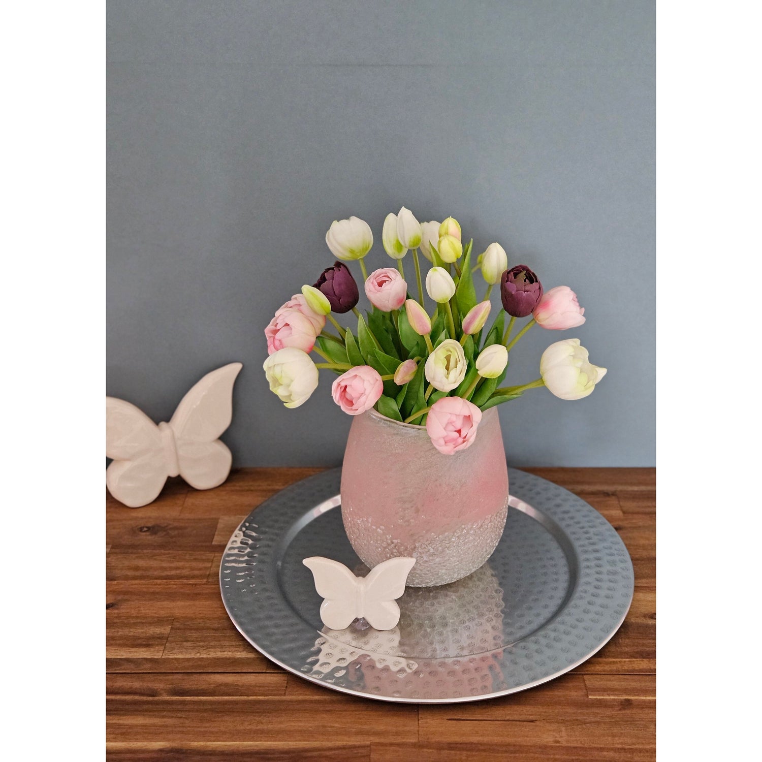 Decorative plate candle tray metal plate XXL 45 cm hammered silver decorative bowl