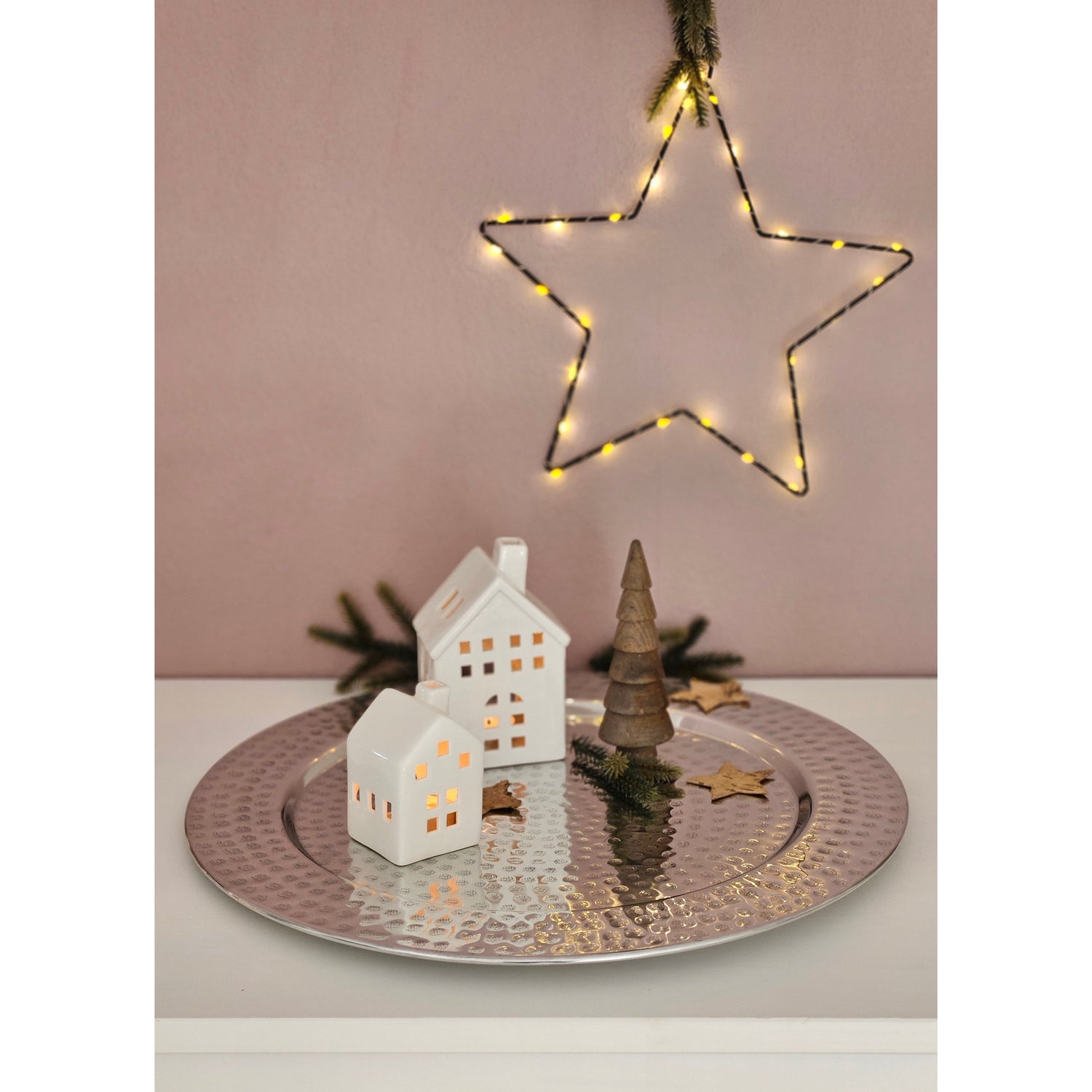 Decorative plate candle tray metal plate XXL 45 cm hammered silver decorative bowl