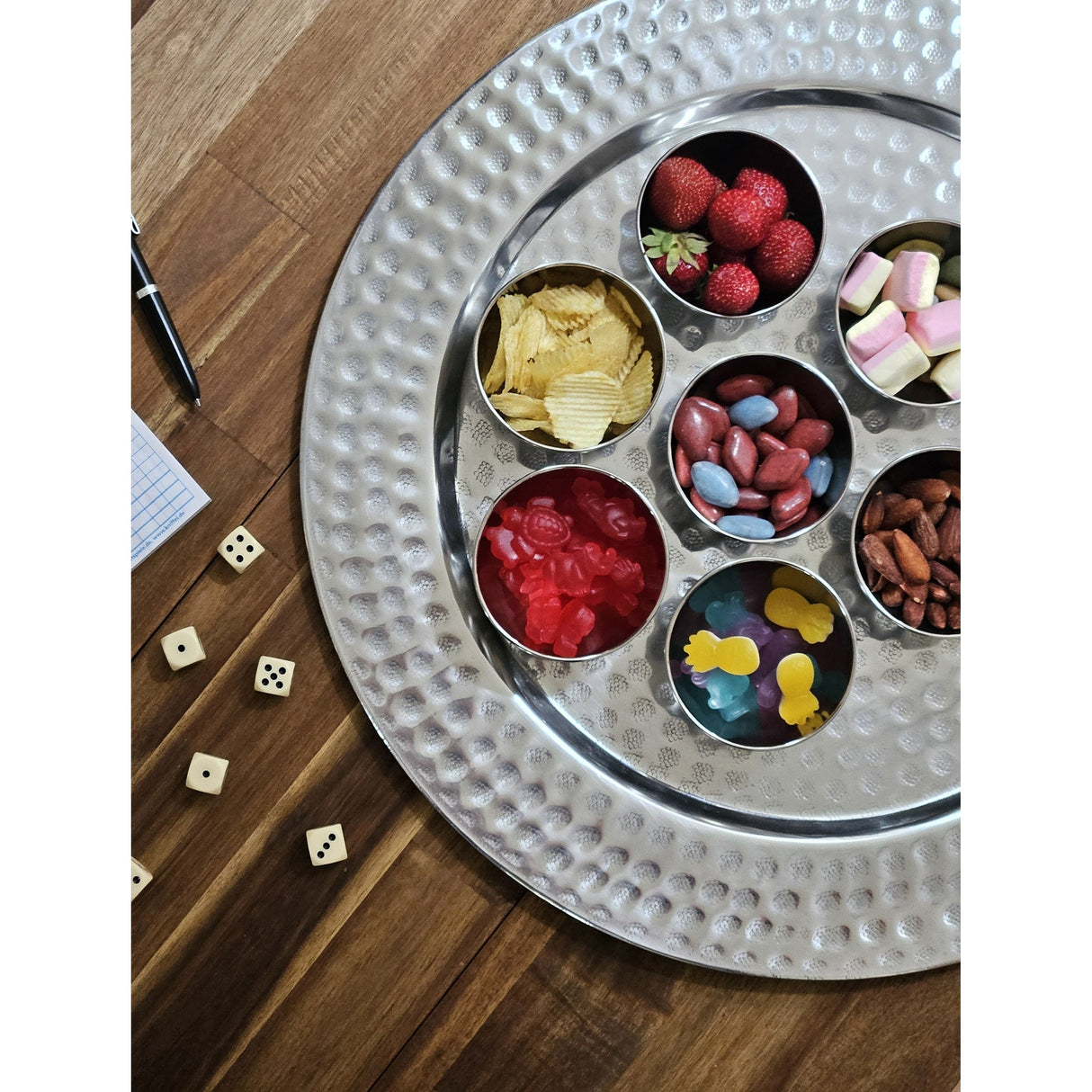 Decorative plate candle tray metal plate XXL 45 cm hammered silver decorative bowl