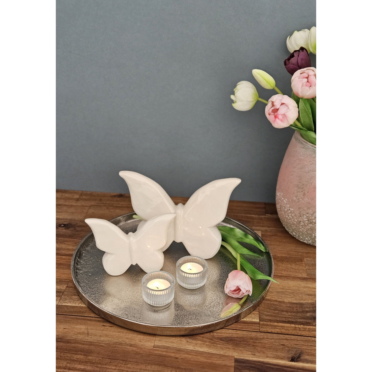 Decorative plate bowl silver round 35 cm candle tray bowl metal decoration heavy quality