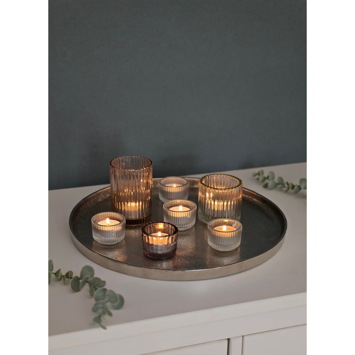 Decorative plate bowl silver round 35 cm candle tray bowl metal decoration heavy quality