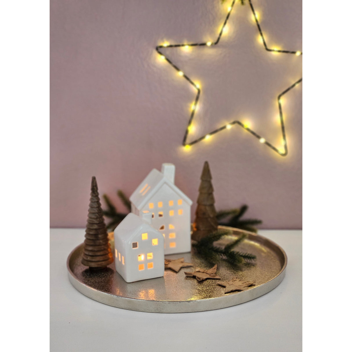 Decorative plate bowl silver round 35 cm candle tray bowl metal decoration heavy quality