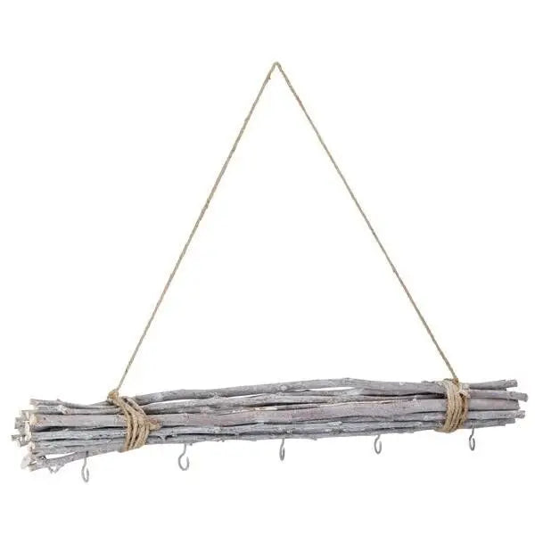Decorative branches 50 cm wooden window hanger with 5 hooks brown natural decoration country house branch