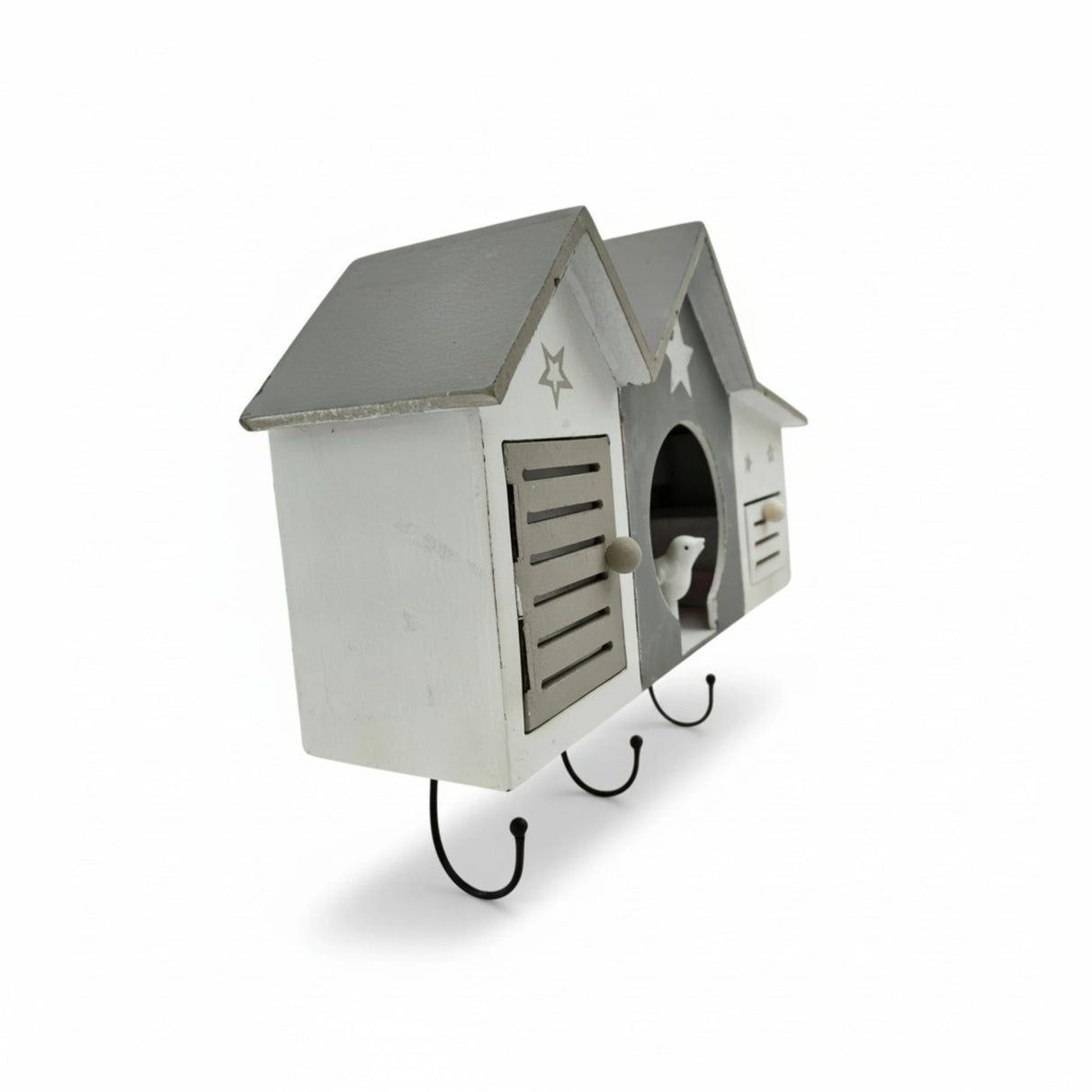 Wandgarderobe weiß Shabby Landhaus – 3 Haken, 1 Schublade, Haus & Stern Flurgarderobe