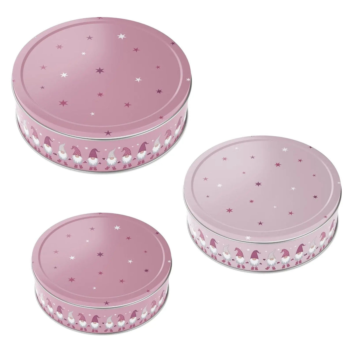 Biscuit tin metal round set of 3 winter storage star Merry Christmas