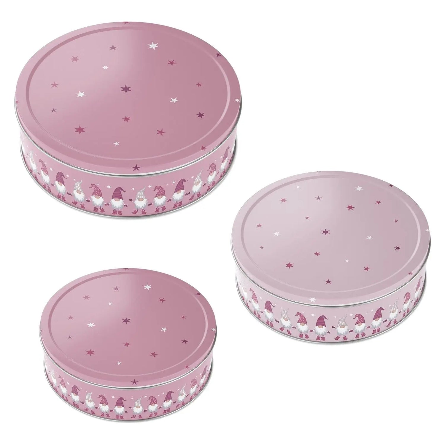 Biscuit tin metal round set of 3 winter storage star Merry Christmas