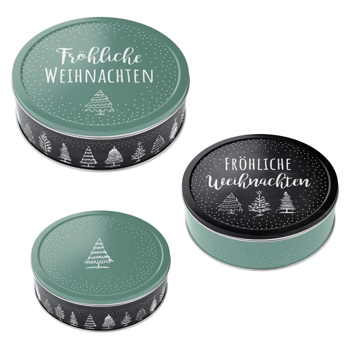 Biscuit tin metal round set of 3 winter storage star Merry Christmas