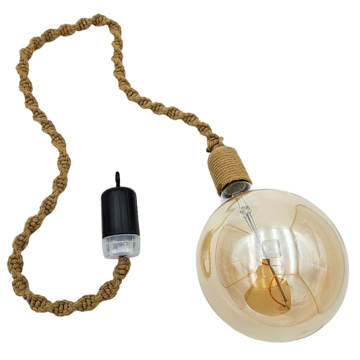 Hanging lamp LED brown rope macrame hanging light timer remote control Ø15cm lamp