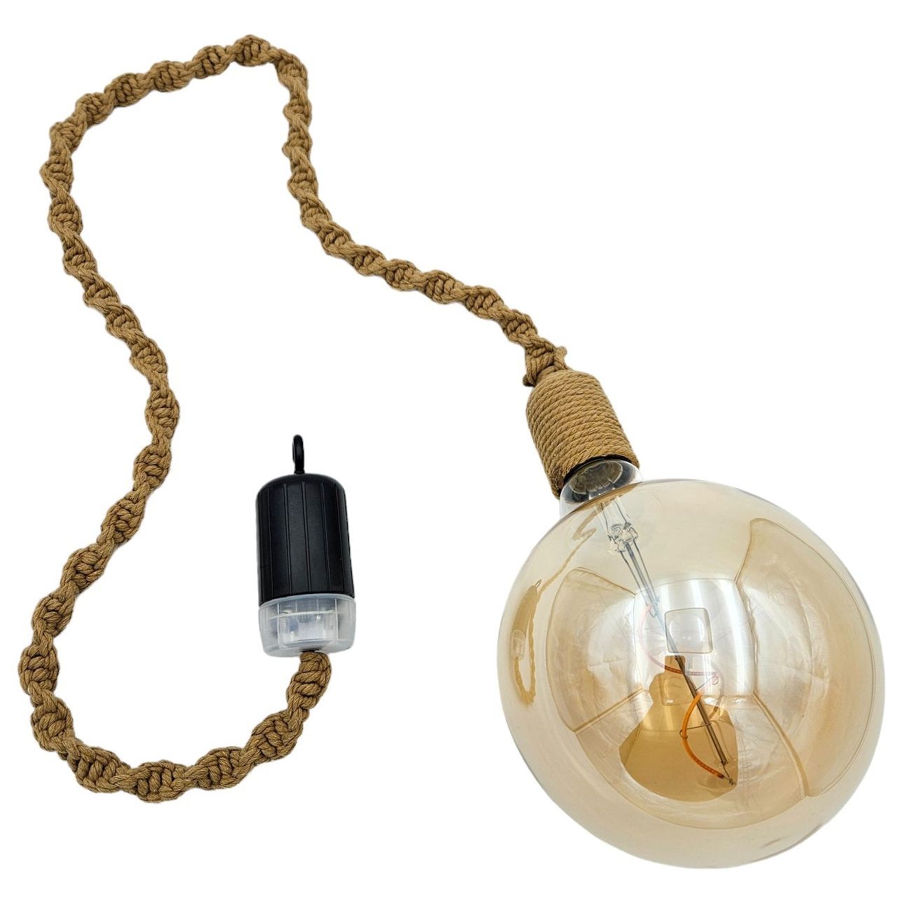 Hanging lamp LED brown rope macrame hanging light timer remote control Ø15cm lamp