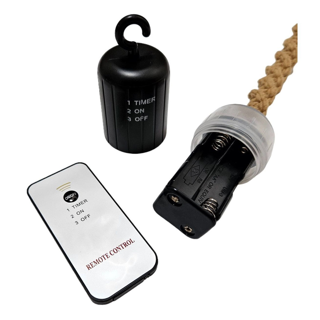 Hanging lamp LED brown rope macrame hanging light timer remote control Ø15cm lamp